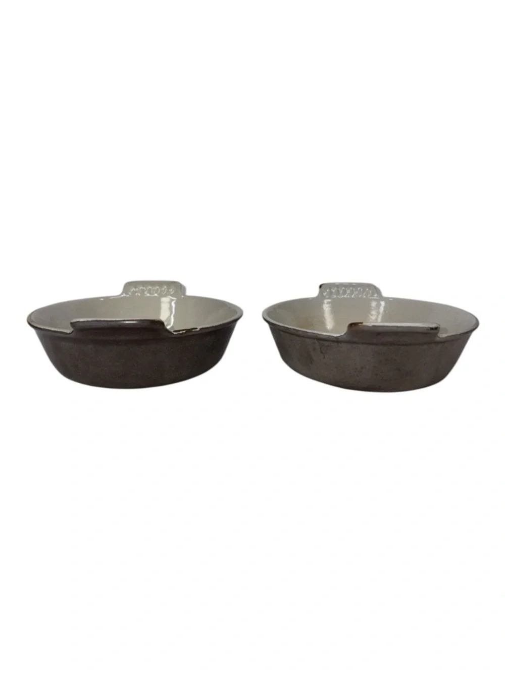 2 Vintage LE CREUSET 20 Cast Iron Enameled Au Gratin Baking Dish Brown France
